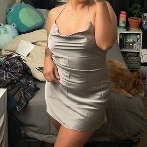 Abercrombie & Fitch satin grey cowl neck dress